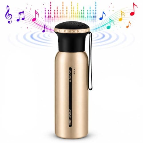 On the Go Hydration & Entertainment Gold 460ml Stainless Steel Water Bottle with Bluetooth Speaker. — view 2