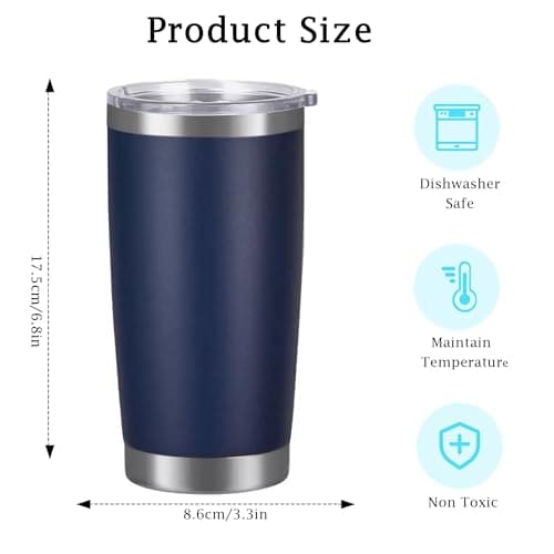 Shunshi Insulated Travel Tumbler with Leak-Proof Lid, 20oz Double-Wall Stainless Steel Mug - Keeps Hot/Cold 4/10H, Car Cup Holder Fit, BPA Free - Ideal for Coffee, Commute & Gifts (Navy Blue) — view 2