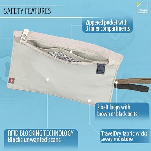 Lewis N Clarks RFID-Blocking Hidden Travel Wallet Münzbörse, Beige — view 3