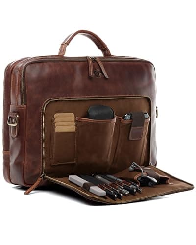 SID & VAIN Laptop Bag Simon XL Business Briefcase Real Leather 15.4 inch Laptop Portable Computer Satchel Leather Bag Women and Men