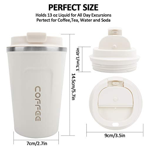MOMSIV White Coffee Cup, Vacuum Reusable Leakproof Double Wall Coffee Cup, Insulation Stainless Steel Eco-Friendly Travel Office Mug for Hot Coffee Tea and Cold Drinks, 13oz/380ml — view 3