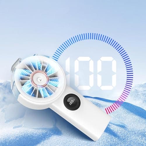 Portable Fan, ABS Quiet Handheld Cooling with Digital Screen | USB Rechargeable, 100 Speed Settings, Water Mist | Personal Fan for Office Desk Bedroom School Travel, Summer es-sential — view 3