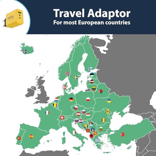 Pipestation EU 2 Pin to USB and PD Plug Travel Adapter Charger | Euro Wall Adaptor with 1 USB-A Port and 2 USB-C Port | European Universal Power Charging compatible with iPhone Samsung Smartphone — view 3