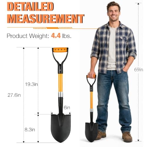 28-Inch Mini Garden Shovel, Fiberglass Handle with D-Grip & Alloy Steel Head for Car Emergency Kit, Beach, Planting & Light Duty Digging — view 3