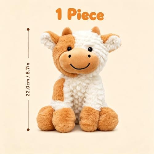 1 Pcs Cow Teddy Plush Decor, Brown White Cow Ornament, Soft Stuffed Animal — view 2