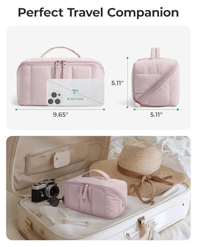 BAGSMART Travel Makeup Cosmetic Bag for Women, Flat Lay, with Clear Pocket — view 6