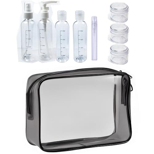Toiletry Bag & Travel Bottles Set TSA Approved Leak Proof Refillable Containers for Toiletries | Clear TSA Approved Kit With Travel Size Bottles