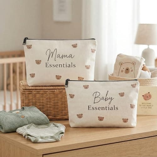 Mother and Baby Matching Gift Set, 3 Pcs New Mum Gifts, Bear Baby Shower Gifts for Mum, Make Up Bag with Zipper — view 6