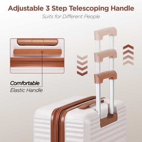 SHOWKOO Suitcase Sets 3 Piece Expandable Hardshell PC Luggage, Beige White — view 5