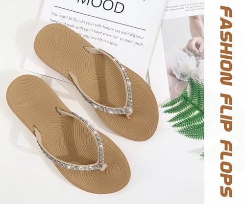 KuaiLu Women's Rhinestone Flip Flops Arch Support Yoga Mat Cushion Sandals — view 6