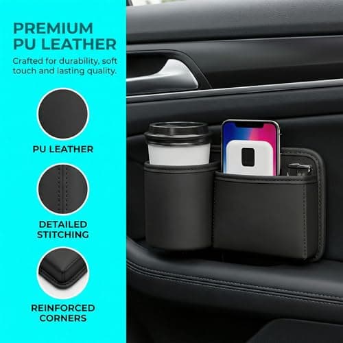 Hanging Car Storage Bag, Waterproof PU Leather Car Side Pocket Organizer, Universal Car Pocket Pouch Cell Phone Holder for Car, Car Seat Gap Filler Storage Accessories for Car Door, Console (Brown) — view 4