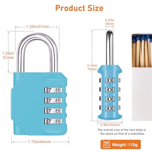 NAGE Combination Padlock, Code Padlock 4 Digit (2P, Sky Blue) — view 4