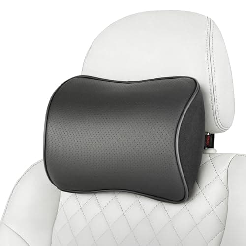 Aukee Memory Foam Car Neck Pillow Soft Leather Headrest for Driving Home Office Black (1PC)