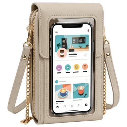 WstaIutno Women's Touch Screen Mobile Phone Messenger Bag, Touchscreen Crossbody Phone Wallet, Anti-Theft Leather Bag with Blocking Card Slots (Beige)