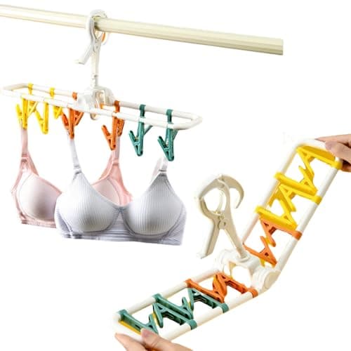trrcylp Clothes Drying Racks 2 Pack Collapsible Portable Underwear Hangers with 24 Clips Socks 360° Rotatable Hook for Drying Towels Bras Clothes Gloves Plastic White