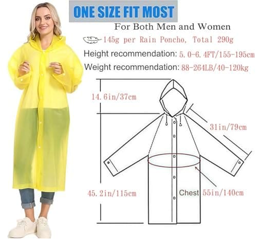 GUKOY 2 Pcs Reusable Rain Ponchos Waterproof for Adults, EVA Rain Coat Emergency with Hood and Drawstring for Women Men Disney Outdoor Yellow — view 2