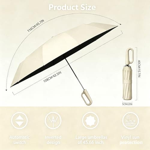 Sumlly Umbrella with Hook Handle, Compact 12 Ribs Umbrella Women Men,Beige — view 2