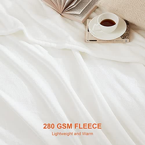 EHEYCIGA Single Fleece Throw Blanket for Sofa 130x165cm, White — view 3