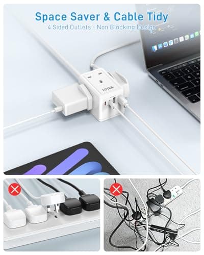 Extension Lead Cube with USB C Slots, FDTEK 3 Gang Socket Extension with 4 USB Ports, Small Extension Plug Wall Mount Power Strip with 1.5M Cable for Home Office Travel 13A/3250W — view 4