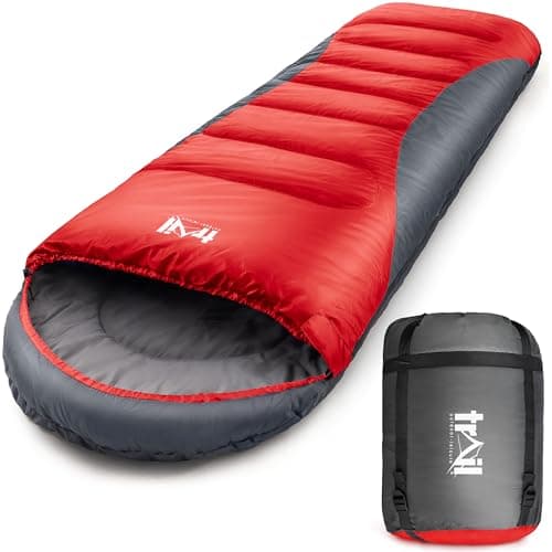 Trail Alpine 400 Sleeping Bag with Hood, 4 Season, Single Adult, Red