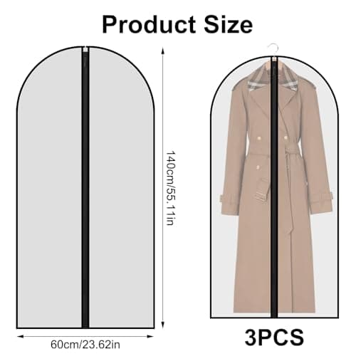 3 Pcs Dress Bags Coverss, 60 x 140cm Long Dress Covers Garment Bags for Hanging Clothes Protector Bag, Waterproof Dustproof Clothes Covers with Zip, for Wedding Dresses Suits Coats Jackets Garments — view 2