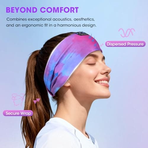 LC-dolida Sleep Headphones Ultra-Soft Bluetooth Headband with 4-Way Stretch & No-Slip Yoga Headband with Music, Wireless Sport Headphones for Running, Gym | 15H Playtime, Hi-Fi Sound — view 2