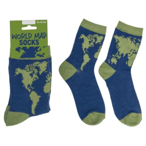 LND Gifts Womens Novelty Socks World Map Travel Geography Pattern Funny Crew Cotton Gift Socks Unisex Girls Boys Teens Size 3.5–8 UK