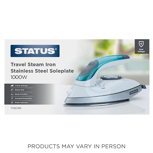 STATUS Travel Steam Iron, 1000W Dual Voltage Compact Clothes Iron for Hotel and Home Use, White Green (TUSCANIRON1PKB4) — view 6