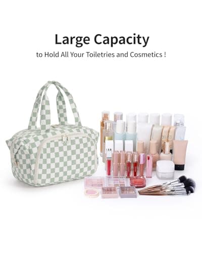 Narwey Toiletry Bags for Women, Large Full Size Wash Bag Women, Travel Size Toiletries Bag for Holiday Essentials, Makeup Bag Organizer Hospital Bag for Accessories (Mint Green Stripe) — view 5
