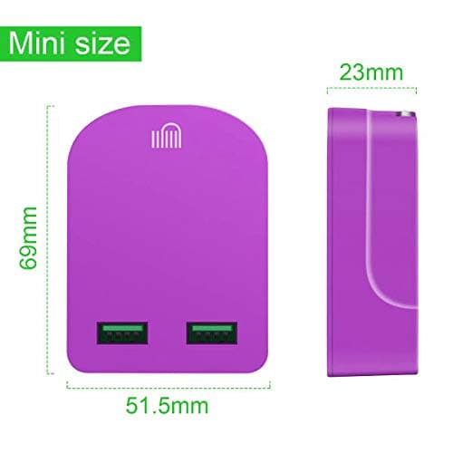 Foldable Charger 3A / 15W USB-A Ports Compact Travel Charger Compatible For iiPhone Samsung Tab HTC Windows Phone Tablet Nokia Motorola Sony Kindle One Plus etc (Purple Charger) — view 5