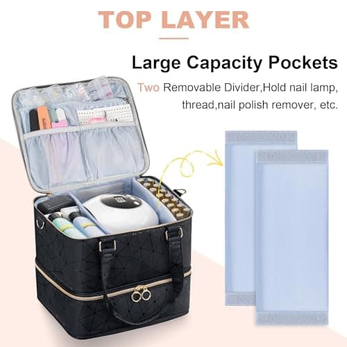 Uross Nail Polish Organizer Bag Holds 84 Bottles Nail Lamp, Gel Nail Polish Organizers and Storage Box for Nail Tech, Nails Kit Supplies Organizer Case-Black — view 3