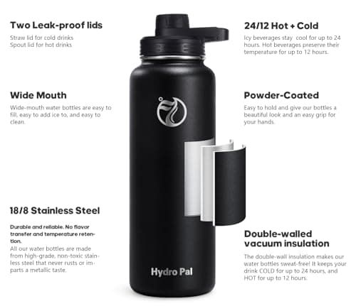 HydroPal Vacuum Insulated 750ml Stainless Steel Water Bottle with Dual Lids — view 2