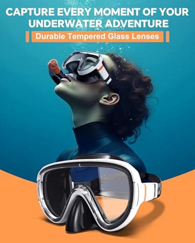 G2RISE SN05 Snorkel Set Adults, Anti-leak Scuba Diving Goggles and Snorkel, Mask and Snorkel Set Adult with Tempered Glass Lenses & Dry Top System for Snorkeling, Diving, Swimming(Black+White Orange) — view 6