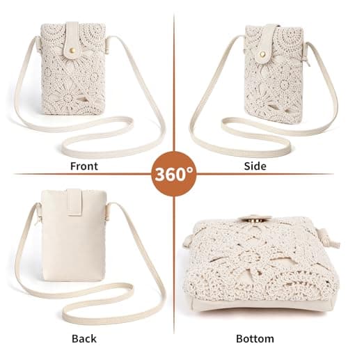 Poeruse Crochet Handbags, Summer Straw Bag, Straw Crossbody Bags for Women, Summer Beach Travel Clutch Handbag (White) — view 5
