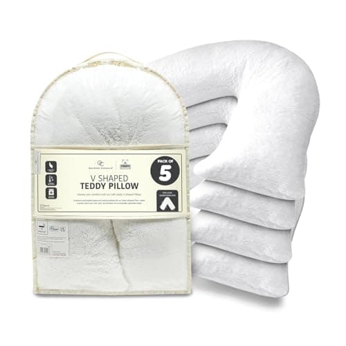 GC GAVENO CAVAILIA Teddy Fleece V Shaped Pillow with Removable Cover - Hollowfibre Filled Orthopedic Cushion - Neck and Back Support Pillows - Comfortable Pregnancy and Side Sleeper Pillow, 5 Pack
