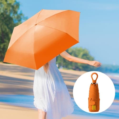Ancuioyz Mini Sun Umbrella, Ring Handle Allows For Hanging, Uv-Resistant, Rainproof, And Sunproof, Suitable For Men Women Kids，Orange — view 6