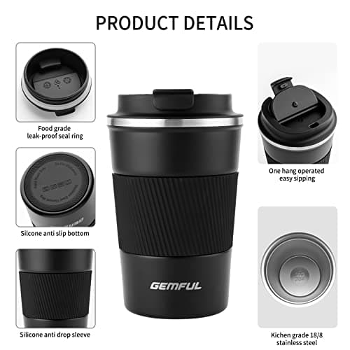 GEMFUL 380ml Insulated Travel Coffee Mug Stainless Steel Coffee Cup 2pack — view 4