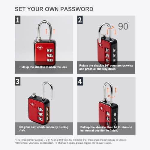 UP Security TSA-Approved Combination Padlock - Durable, Resettable, Compact Travel Lock for Luggage, Suitcase, Gym Locker, and More (Black+Red) — view 6