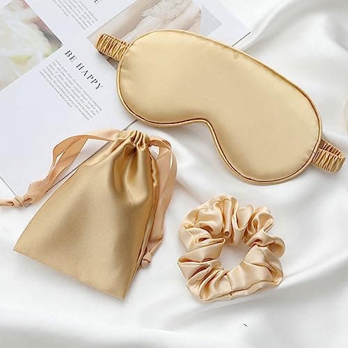 3 Pcs Silk Sleep Masks Set Sleeping Eye Mask with Hair Scrunchie and Travel Pouch Silk Sleep Eye Cover for Girls Ladies — view 3