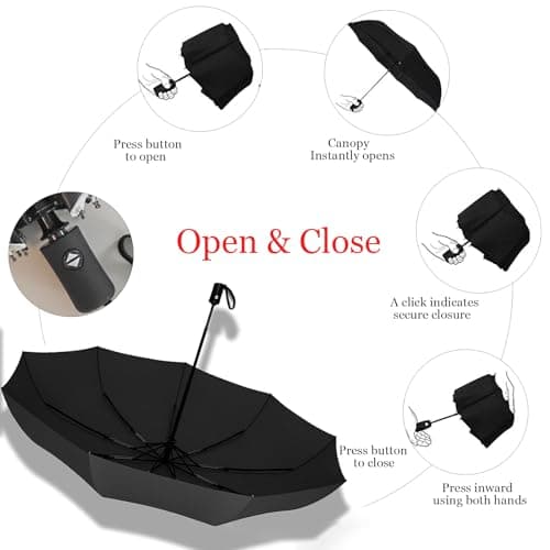Senshuomy Windproof Travel Umbrella with 8 Sturdy Ribs,Compact and Foldable,One-Touch Automatic Opening and Closing Handle,Lightweight,Strong,and Portable(Black) — view 6