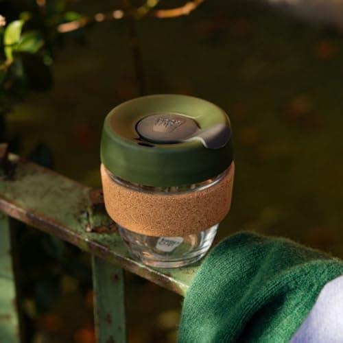 KeepCup Brew Cork - 12oz/340ml Tempered Glass Reusable Coffee Cup/Travel Mug, Natural Cork Band with Splashproof Press Fit Lid - Pine — view 6