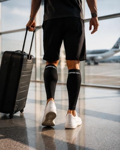 COPPER HEAL Calf Copper Compression Sleeves (Pair) Sport Muscle Strains Shin Splints Leg Socks Guard Running Marathon Soccer Rugby Tennis Golf Maternity Flight Gym Work — view 4