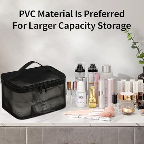 Lizbin Mesh Makeup Bag Travel Toiletry Bag, Portable Mesh Cosmetic Bag Makeup Organizer Bag, Travel Bag with Handl, Mesh Zipper Pouch for Home Office Travel Accessories (Black) — view 4