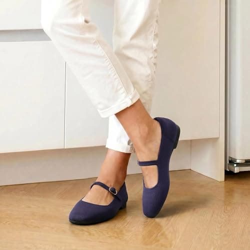 DREAM PAIRS Women's Mary Jane Square Toe Ballet Flats,Navy,5 — view 3