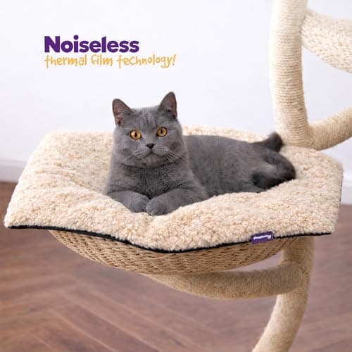 Petlicity Self Heating Cat Bed, 60x45cm – No Electricity Required Heated Cat Bed with Noiseless Thermal Film - Machine Washable, Non-Slip Base Cat Heating Pad for Winter - Beige — view 3