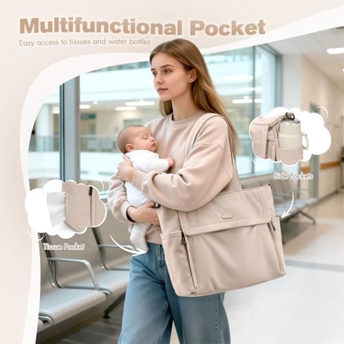 GOLF QUALITY 14L Puffer Diaper Bag, Large Capacity Travel Diaper Bags, Hospital Shoulder Bag for Mom, Elegant Apricot, 22L — view 4