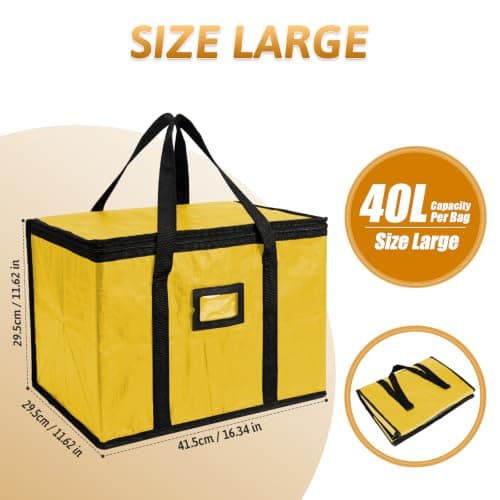 suzmei 40L Insulated Thermal Food Delivery Bag for Hot & Cold Meals, Large Foldable Cooler with Insulation for Picnic, Camping, Lunch & Outdoor Use (Yellow) — view 2