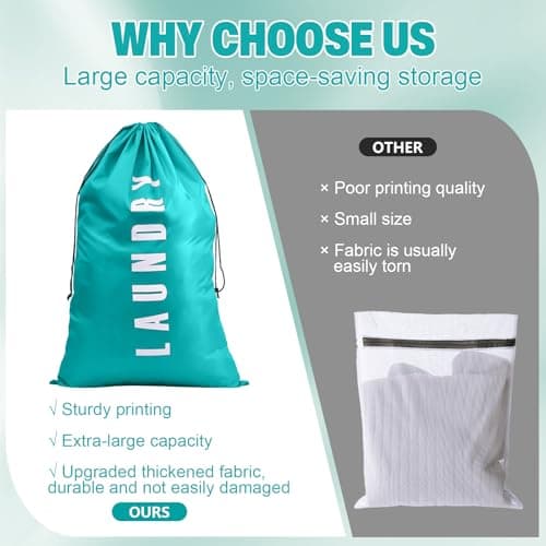 KASURE 4 Pcs Extra Large Laundry Bags, 91 x 61cm Portable Dirty Clothes Bags with Drawstring, Durable Oxford Cloth Fabric, for Travel, Dormitories, RVs, and Bathrooms (Blue, Pink, Black, Gray) — view 4