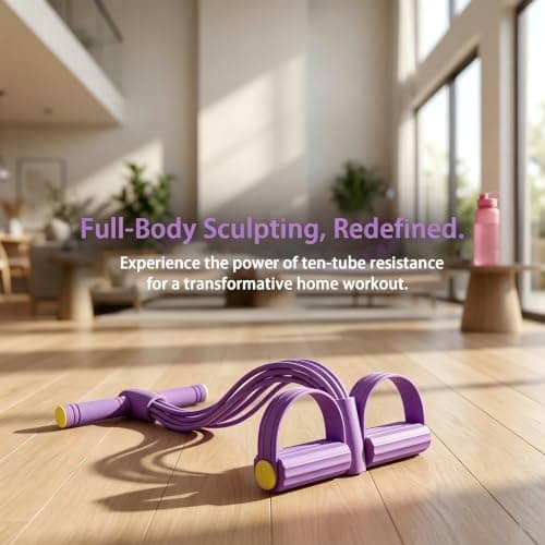 10-Tube Pedal Resistance Band with Handle - Heavy Sit Up Pull Rope for Full Body Workout, Home Gym Training, Yoga, and Pilates | Foot Exercise Bands Resistance Bands for Women (Purple) — view 5