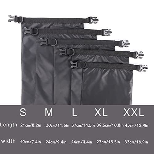 kuou 5 Pack Waterproof Dry Bags, 1.5L-6L, Lightweight, Black — view 2